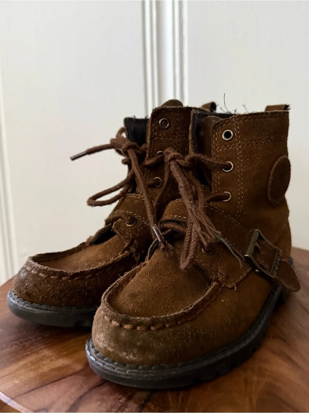 Ralph Lauren Kids Brown Suede Leather Lace-Up Ranger Boots